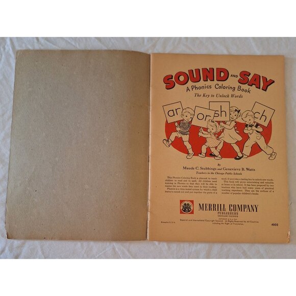 Vintage 1945 Sound And Say Phonics Coloring Book Most Pages Uncolored Merrill - Picture 2 of 9